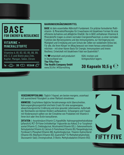 BASE Multivitamin- und Mineralstoffkomplex von Fifty Five Etikett im Detail